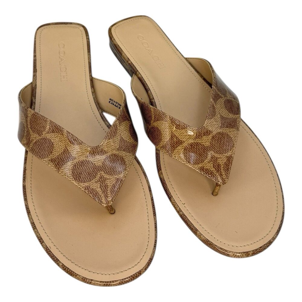 Coach Bridgette Sandals – Women's Slip-On in Signature Canvas - Tan |Size 11B - Picture 2 of 6